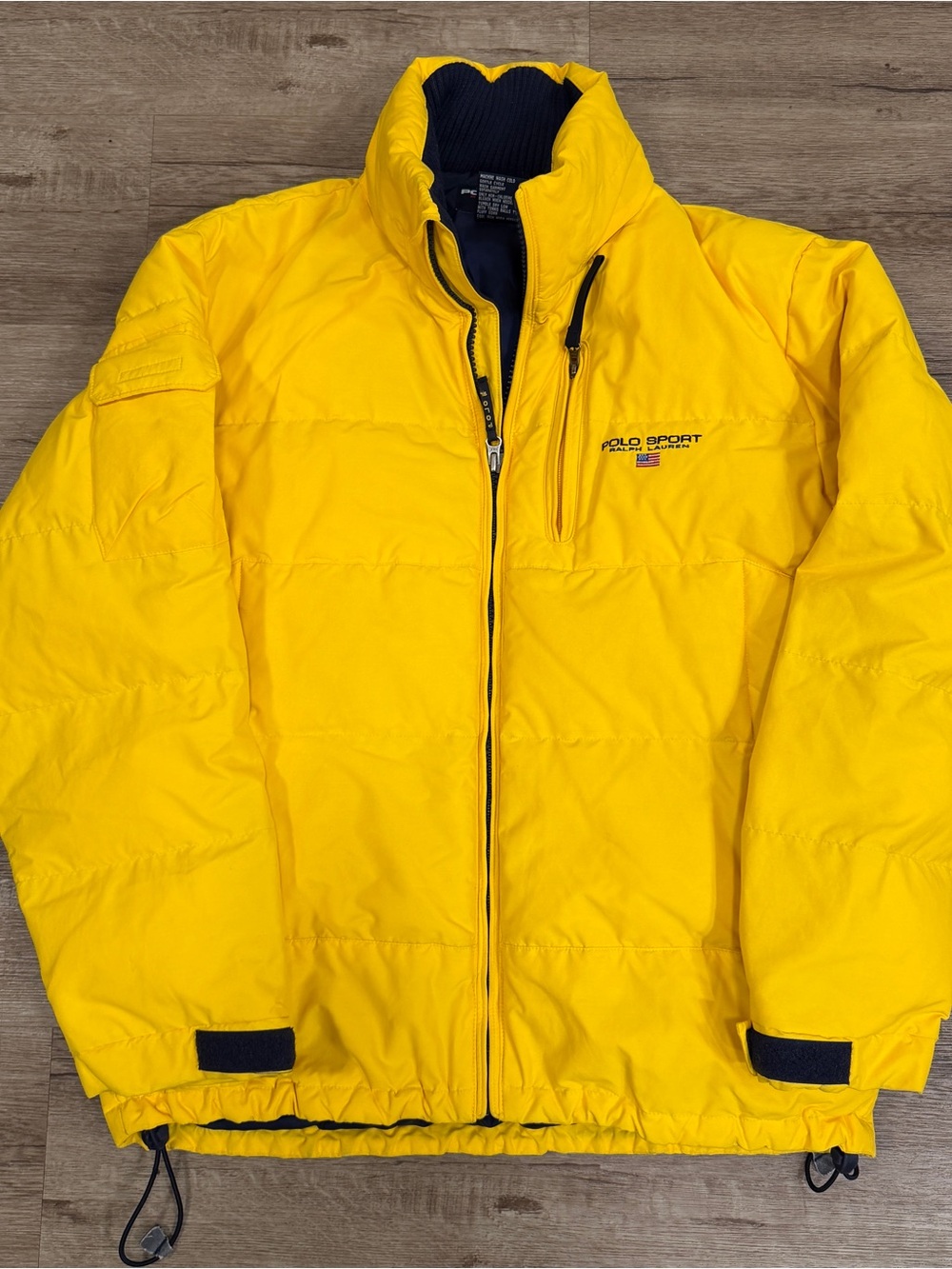 Vintage 90s Polo Ralph Lauren Sport Down Puffer Jacket Yellow LeatherMens Medium
